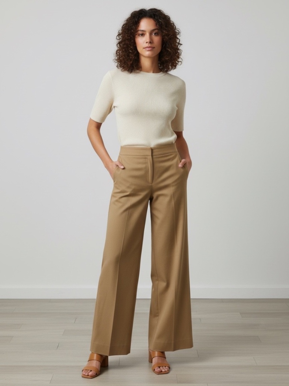 A-K-R-I-S Punto 100% Wool Tan Trousers Size 8